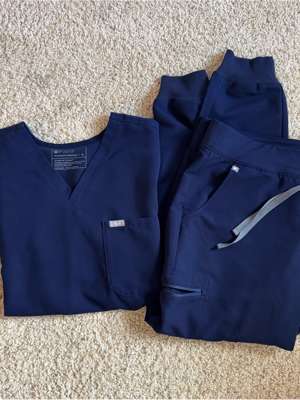 Figs Navy Woman’s Scrub Set - One Pocket Scrub Top & Jogger Style Pants